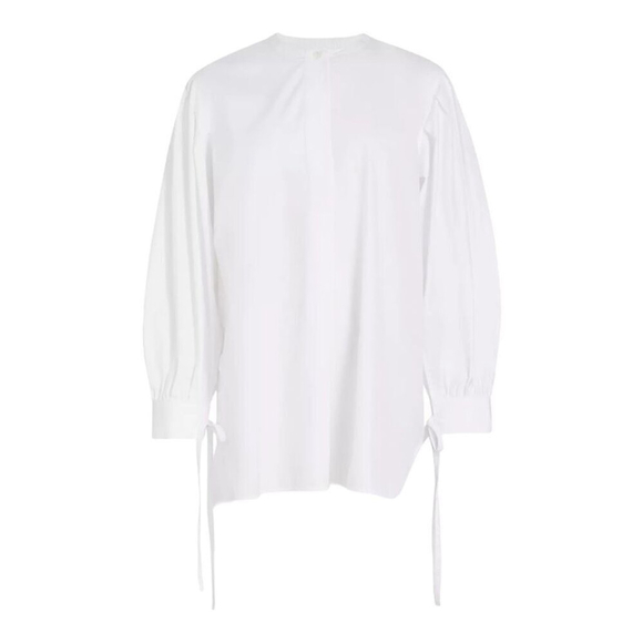 $695 Co White Poplin Tie-Cuff 100% Cotton Tunic Size Small - Picture 4 of 6